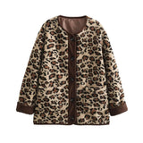 Fongt Women's ZA New Printing Fashion Loose Lamb Wool Leopard Coat