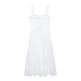 New Solid Color Shoulder Straps Long Sling Dress 3314354-Outfit
