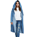 size Denim Trench Coat Women Spring Autumn Long sleeve Hooded Jeans Windbreaker Long Coat Female Basic Casual