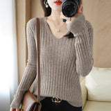 Fongt New Spring And Autumn V-Neck Vertical Knit Short Sleeve Women's Collar Slim Solid Color Wool Undershirt Jacket-Outfit