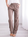 Temperament Commute Solid Color Cotton Linen Drawstring Loose Casual Wide-leg