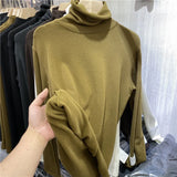 Fongt Women's New Fall 2024 Air Stack Collar With A Long-Sleeved T-Shirt And Warm Top-Outfit