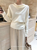 Fongt Xixi 2025 Autumn New White Label Elegant High-Collar Knitted Shirt With Long-Sleeved Top Sweater Female 25J37