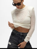Fongt For Autumn And Winter Short Hollow Knitted Sweater Women Solid Color Leisure Long-Sleeved Top