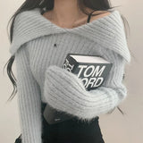 Solid Lapel Neck Fuzzy Sweater-Outfit