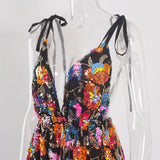 Sequined Deep V-Neck Backless Mini Dress-Outfit
