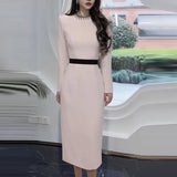 Fongt Early Spring New Star Fashion Temperament Simple Diamond Nails Color Long-Sleeved Dress