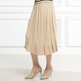 2020 New-Coming Winter Solid Pleated Knitted Skirt A-Line Mid-Calf Empire High Street Style Women Winter