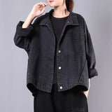 Fongt Autumn Denim Jacket Female New Korean Version Loose Plus Size Black Casual Style Denim Jacket-Outfit