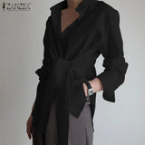 Fashion Women's Shirts 2022 Autumn Irregular Lace Up Blouse Casual Solid Long Sleeve Tops OL Blusa
