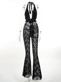 Fongt Hanging Neck Sexy Bosom Hollow Lace Perspective Micro-Rare Conjoined Trousers New Women's