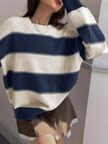 Fongt Wind Stripe Bumpy Long-Sleeved Knitted Shirt Women's Autumn Collar Collar Temperament Top Sweater