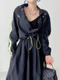 2024 Contrast Color Stand Collar Back Letter Long Sleeve Short Jacket And High Elastic Waist Pocket Mid-cakf Skirt TH66-Outfit