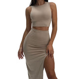 Piece Skirt Set Women's Suit y2k Clothes Summer 2023 Sexy Outfit Cropped Top and Split Skirt Chic Elegant Female