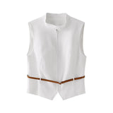 Vest Top 2010816 With Belt Wide Pleated Skirt Trousers 4365403 Suit-Outfit