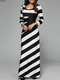 New Long-sleeved Women's Dresses Round Stripe Printing Comfortable Mid Dress Fashion Top Draw Back