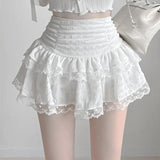 Fongt Retro Lace Irregular Low-Rise Half-Dress Temperament Holiday Folding Folded Thin A-Word Skirt