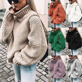Fongt Women's WISH Turtleneck Long Sleeve Jumper Loose Casual Knit Sweater