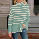 Fongt 2023 New Explosion Women's High-Collar Knitted Striped Opener