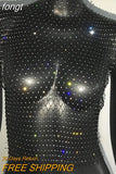 Sexy Diamonds Mesh Cropped Tank Top Women Summer Cover Up Bikini See Through Rhinestone Net Party Club Crop