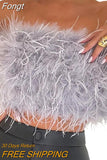 Women Clothes Artificial Fur Feather Vest Summer 2023 Sleeveless T-shirts Strapless Fluffy Backless Slim Tube Tops