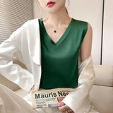 Fongt Vest Female Build Bottom With A Suit Satin Summer V Collar White Outside Wearing Small Sling Shirt-Outfit