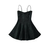 Jacquard Solid Back Lace Up Strap Mini Dress-Outfit