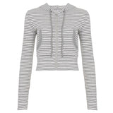 Fongt Fresh Sweet Spicy Wind Striped Hooded Collar Jacket With Thin Short Cardigan Long-Sleeved Top Autumn Dress New