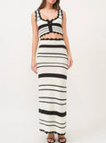 Fongt Suit Striped Knitted Vest Blouse High Waist-Colly Half-Dress Two-Piece Woman
