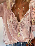 Casual Solid Color Loose Pullover Elegant Regular Sleeve Graceful Commuter Lace