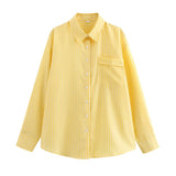 New Four-Color Striped Single Pocket Loose Casual Shirt-Outfit