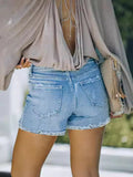 Direct Selling Female Summer Hand-Worn Frill Light Blue Loose Casual Denim Shorts Hot-Outfit