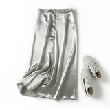 New Satin Champagne Medium-Long Fashionable Half Skirt-Outfit