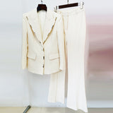 Fongt Fashion New Metal Block Decorated A Buckle Suit Trumpet Trouser Suit Two Sets