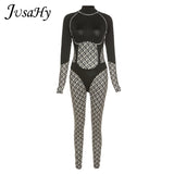 Y2K Stretchy Romper Women's Jumpsuits Autumn Long Sleeves Splicing Streetwear One Piece Female Jumpsuit Body-shaping