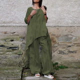 ZANZEA Fashion 2PCS Wide Leg Pants Sets Spring O-Neck Long Sleeve Blouse Suits Oversized Women's Tracksuit Casual Solid