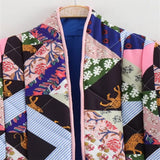 Fongt Autumn And Winter New Women's Retro Printing Loose Leisure Long Sleeve Pocket Decorative Cotton Coat