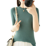 Fongt Collar Pit Bottom Shirt Women's New Slim Sweater Short Versatile Casual Sweater-Outfit