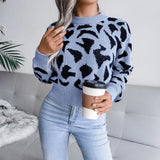 Fongt Real Autumn And Winter Casual Leopard Print Waist Knitted Umbilly Sweater Women's Clothing