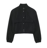 Autumn Women's Jacket Large Pocket French Solid Color Single Breasted Baseball Uniform Y13-69536-Outfit