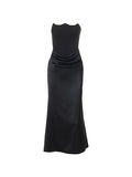 Satin Bandeau Splice Slim Maxi Dress with Corset