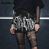 Dark Emo Black Printed Mall Gothic Denim Skirts Grunge Punk Black Aesthetic Bodycon Sexy Mini Skirt Women egirl Alt