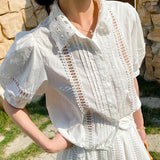 Fongt New French White Shirt Women's Short-Sleeved White Dress Lady Small Fragrant Style Suit Shenzhen South Oil Women's