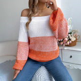 Fongt Shooting 2025 Autumn And Winter Casual Spell Shoulder Lantern Sleeve Sweater Women's Clothing