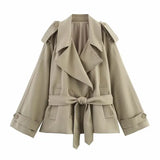 Fongt Burst Women's Loose Casual Collar Tie Medium Long Wind Coat