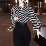 Clothing Vintage Printed Shirt Commute Turn-down Collar Spring Autumn Long Sleeve Fashion Single-breasted Loose Blouse-Outfit
