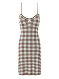 Fongt Luxury Retro Sweet Style Dress Women 2025 Summer New Lattice Print Design Short Sling