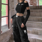 Fongt Women's 2023 New Fashion Logo Slim Round Neck Off-The-Shoulder Short T-Shirt Women-Outfit