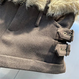 Brown Fur Belt Low Waist Shorts-Outfit