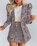 Fongt Spring And Autumn Women's New Fashion Suit Temperament Lattice Casual Skirt Suit Two Sets